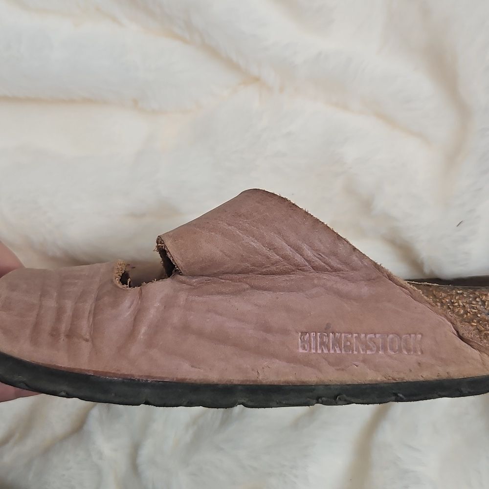 Birkenstock Arizona Pink Brown Leather Sandals Size 38, L7 Well Worn - Picture 11 of 13
